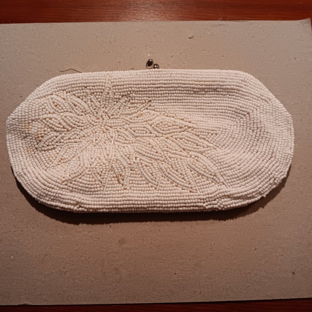 Vintage Gala Made In Japan Micro Bead Ivory Clutch